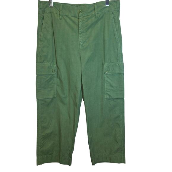 J. Crew Cargo Pants Ripstop Cotton Sz 31 12 Green Straight Leg Crop High Rise - Picture 3 of 15